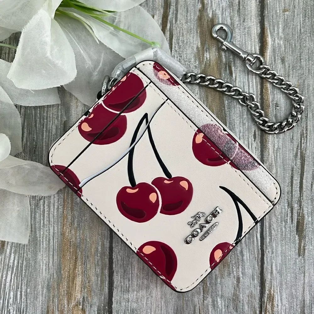 Coach Zip Card Case With Cherry Print Wallet Bag Purse